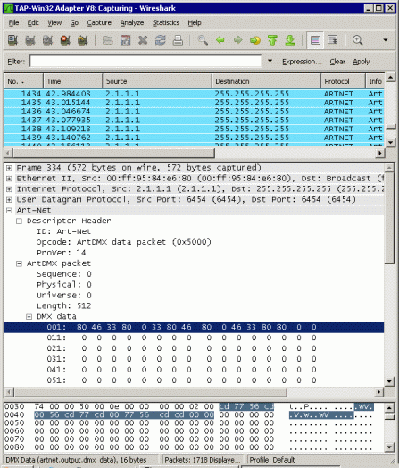 Artnet analysing with Wireshark